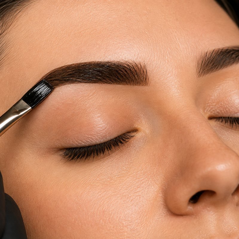 Hybrid brow tint being applied